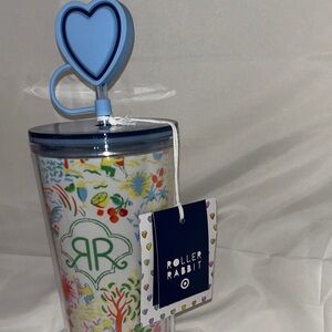 Roller Rabbit Multicolor Tumbler with Blue Heart Straw